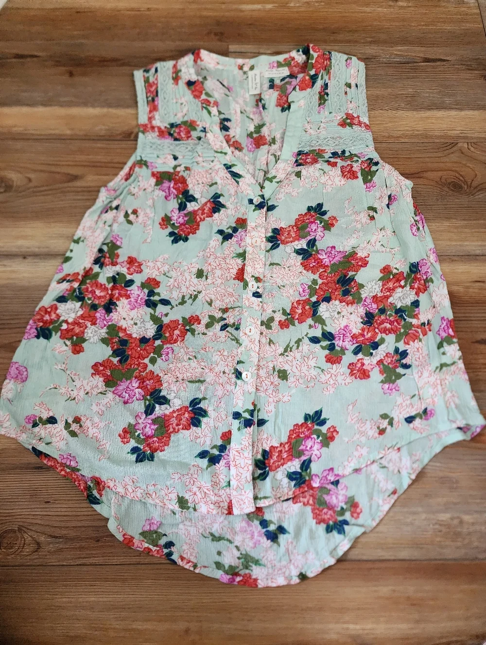 Anthropologie Meadow Rue Top Women's 10 Mint Green Floral Sleeveless - Picture 5 of 13
